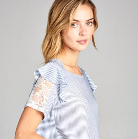 LAST 1 💎 Blue Striped Blouse with Lace Detail ✨ - Picture 2 of 8